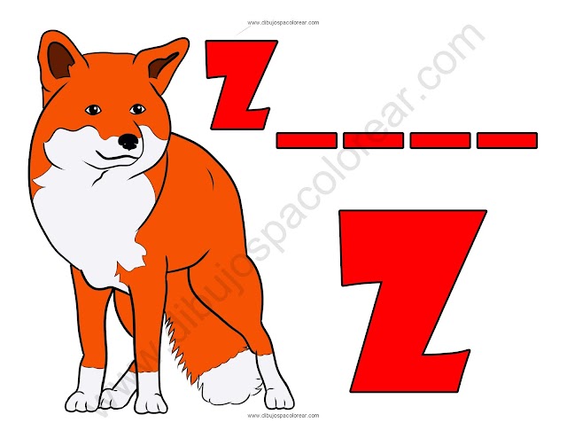 Zorro letra Z abecedario dibujo a color y para colorear